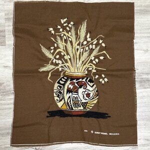 Crewel Embroidered Indian Aztec Vase Basket Sunset Stitchery Finished Wall Art